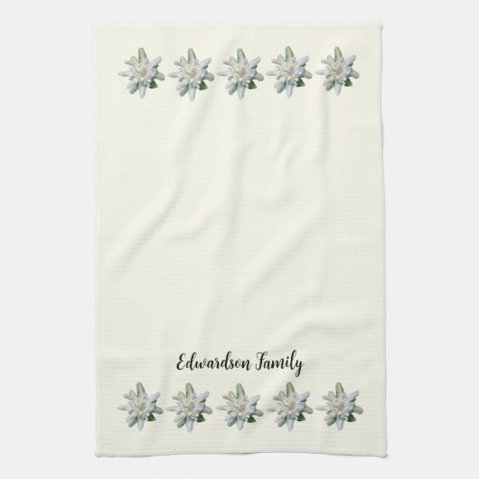 Eleganter Name der Schweizer Edelweiss-Blume Geschirrtuch (Vertikal)