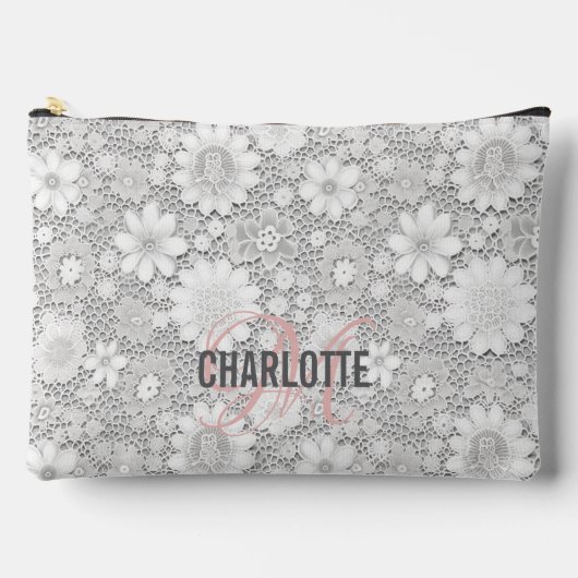Eleganter Name der weißen Blumenspitze Zubehörtasche (Vorderseite)