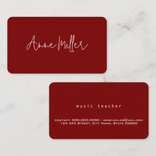 Eleganter Name der weißen Kalligraphie auf dunkelr Visitenkarte (Vorne/Hinten)