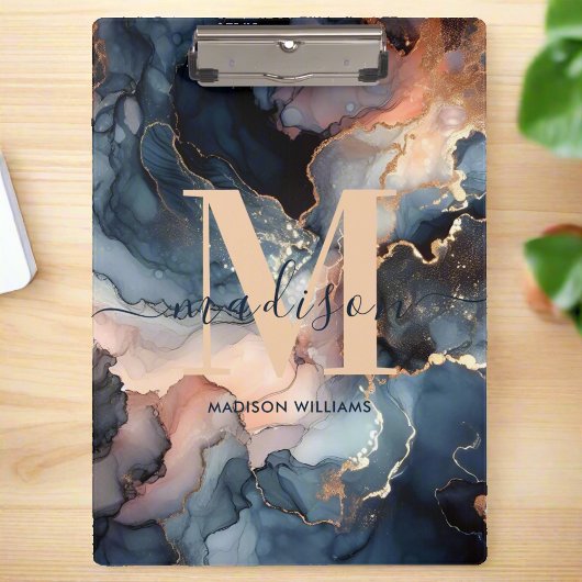 Eleganter Name des Aquarellmarbles Agate Monogram Klemmbrett