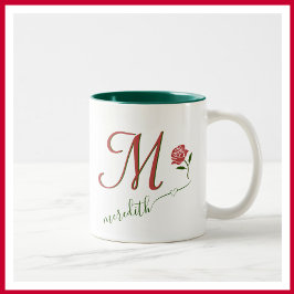 Eleganter Name des Bloral-Herzens in Monogramm Zweifarbige Tasse