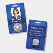 Eleganter Name des Blue Glitzer Wedding Event-Mita Ausweis (Vorder- & Rückseite)