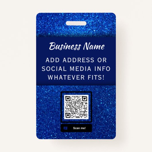 Eleganter Name des Blue Glitzer Wedding Event-Mita Ausweis (Rückseite)