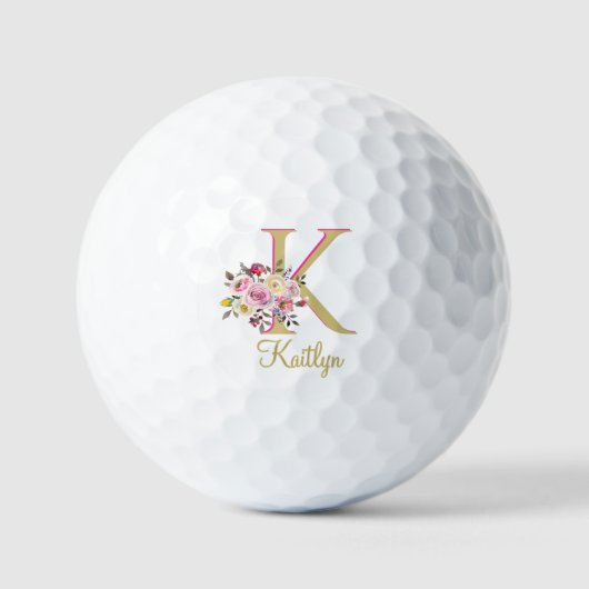 Eleganter Name des Floral Gold Pink, benutzerdefin Golfball (Vorderseite)