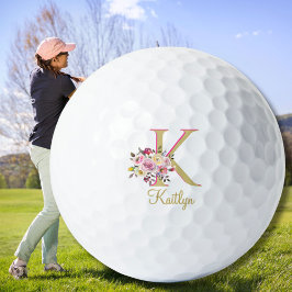 Eleganter Name des Floral Gold Pink, benutzerdefin Golfball