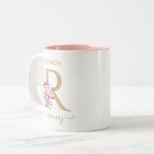Eleganter Name des Floral Gold Pink, benutzerdefin Zweifarbige Tasse (Vorderseite Links)