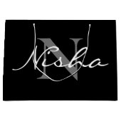 Eleganter Name des grauen Monogramms Schwarz Große Geschenktüte (Vorderseite)