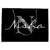 Eleganter Name des grauen Monogramms Schwarz Große Geschenktüte (Rückseite)