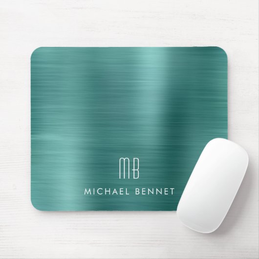 Eleganter Name des grünen Metallischen Monogramms Mousepad (Mit Mouse)