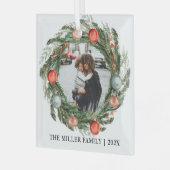 Eleganter Name des Kranzes und Foto Glas Ornament (Vorderseite links)