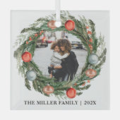 Eleganter Name des Kranzes und Foto Glas Ornament (Vorderseite)