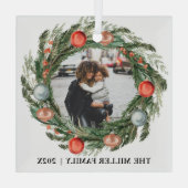 Eleganter Name des Kranzes und Foto Glas Ornament (Rückseite)