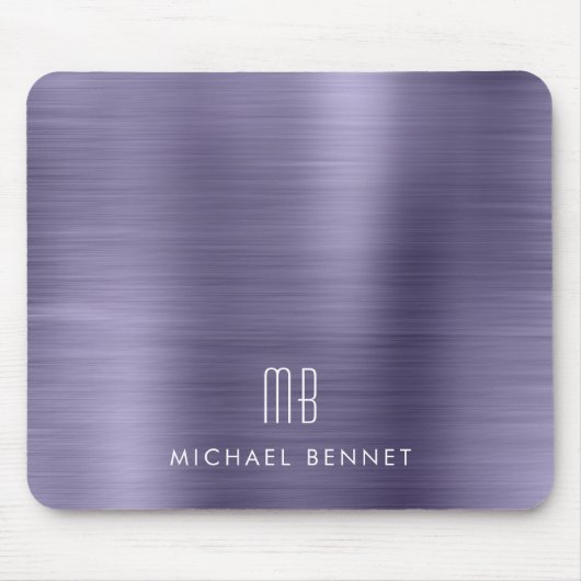Eleganter Name des Lila Metallischen Monogramms Mousepad (Vorne)