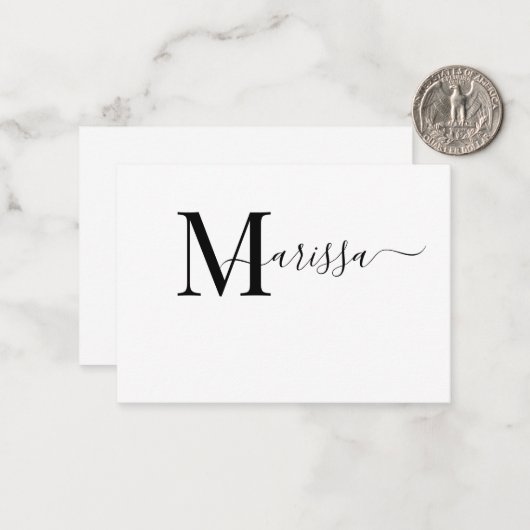 Eleganter Name des Lila Monogramms für moderne Skr Mitteilungskarte (Vorderseite/Rückseite Beispiel)