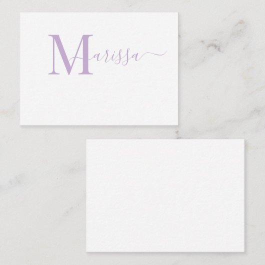 Eleganter Name des Lila Monogramms für moderne Skr Mitteilungskarte (Vorne/Hinten)