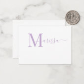 Eleganter Name des Lila Monogramms für moderne Skr Mitteilungskarte (Vorderseite/Rückseite Beispiel)