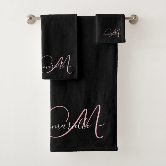 Eleganter Name des Monogram-Skripts in schwarz ros Badhandtuch Set (Insitu)