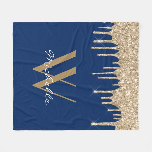 Eleganter Name des Navy Blue Monogram Dripping Gli Fleecedecke (Vorderseite (Horizontal))