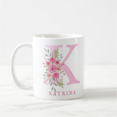 Eleganter Name des rosa, floralen Monogramms Kaffeetasse (Links)