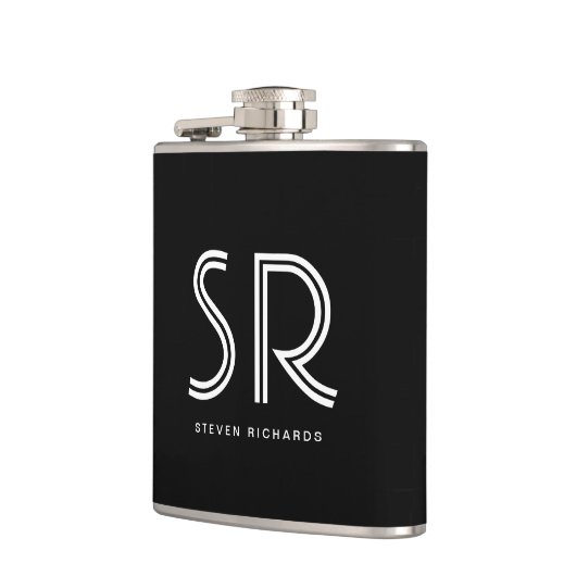 Eleganter Name des Schwarz-weißen Monogramms Flachmann (Links)