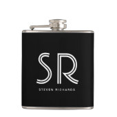 Eleganter Name des Schwarz-weißen Monogramms Flachmann (Vorderseite)