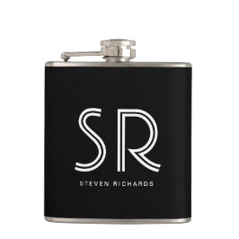 Eleganter Name des Schwarz-weißen Monogramms Flachmann