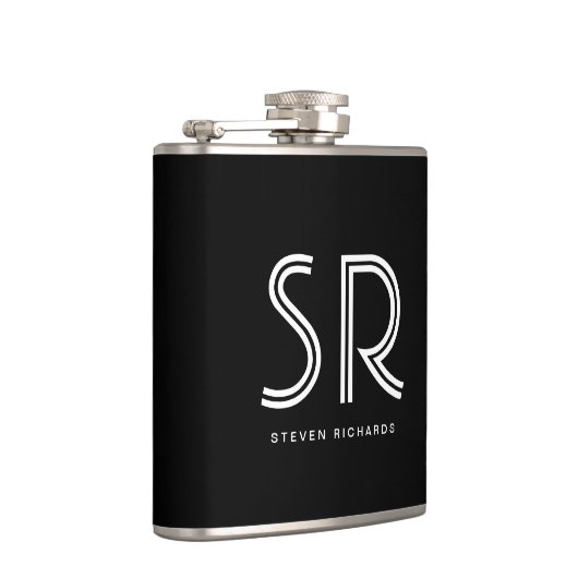 Eleganter Name des Schwarz-weißen Monogramms Flachmann (Rechts)