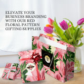 Eleganter Name des Unternehmens Red Floral Custom Runder Aufkleber