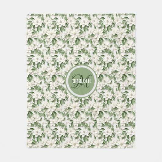 Eleganter Name des weißen Magnolia-Monogramms Fleecedecke (Vorderseite)