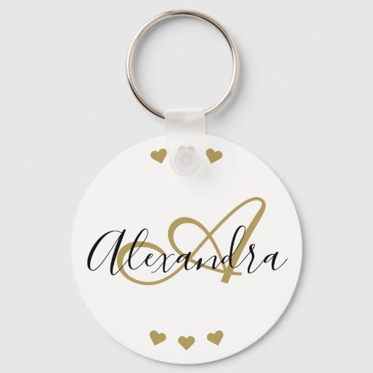 Eleganter Name des White Gold Hearts Script Monogr Schlüsselanhänger (Vorderseite)