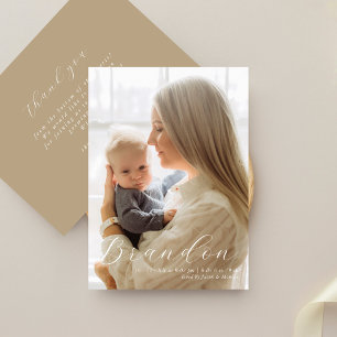 Eleganter Name Ein Foto offizielle Geburtsankündig Dankeskarte