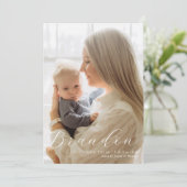 Eleganter Name Ein Foto offizielle Geburtsankündig Dankeskarte (Stehend Vorderseite)