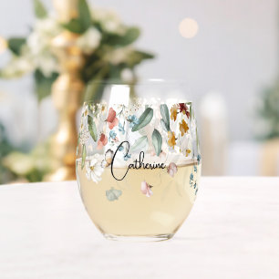 Eleganter Name    Farbige Vintage-Blumen-Drop Weinglas Ohne Stiel