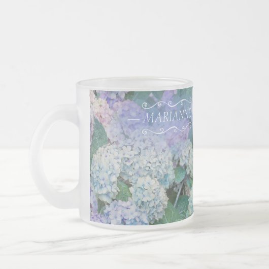 Eleganter Name Floral Blue Hydrangea Monogramm Mattglastasse (Links)