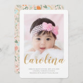 Eleganter Name Floral Muster Foto Birth Ankündigung (Vorne/Hinten)