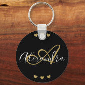 Eleganter Name für das Black Gold Hearts Script Mo Schlüsselanhänger (Vorderseite)