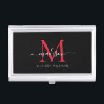 Eleganter Name für das Schwarze Burgundy Rotes Mon Visitenkarten Dose<br><div class="desc">Elegante Black Burgundy Maroon Red Monogram Girly Script Name Business Card Fall</div>