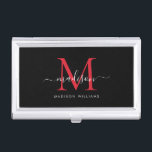 Eleganter Name für das Schwarze Burgundy Rotes Mon Visitenkarten Dose<br><div class="desc">Elegante Black Burgundy Maroon Red Monogram Girly Script Name Business Card Fall</div>