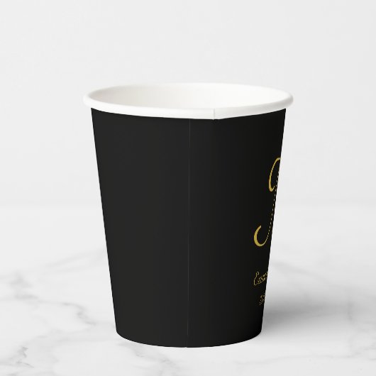 Eleganter Name für das Schwarze Gold Monogram Scri Pappbecher (Rechts)