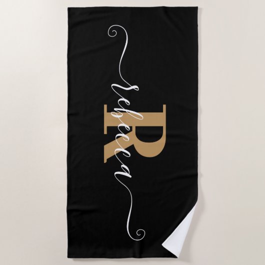 Eleganter Name für das Schwarze Gold Monogram Scri Strandtuch (Vorderseite)