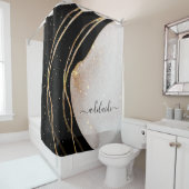 Eleganter Name für das Schwarze Gold Monogram Sign Duschvorhang (Beispiel)