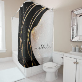 Eleganter Name für das Schwarze Gold Monogram Sign Duschvorhang