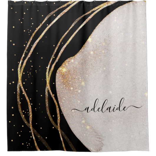Eleganter Name für das Schwarze Gold Monogram Sign Duschvorhang (Vorderseite)