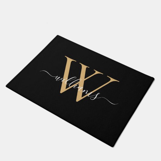 Eleganter Name für das Schwarze Gold-Monogramm-Skr Fußmatte (Schrägansicht)