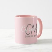 Eleganter Name für das weiße Rosa Monogramm Tasse (VorderseiteRechts)