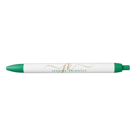 Eleganter Name für Green Gold Script Monogram Kugelschreiber (Vorderseite)
