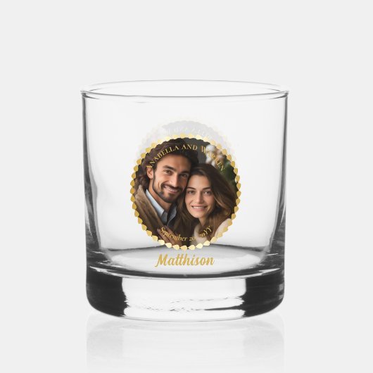 Eleganter Name für Hochzeit oder Jubiläum Foto Whiskyglas (Vorderseite)