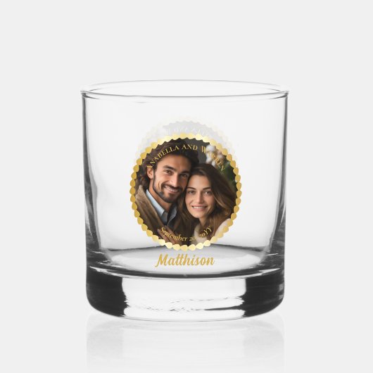 Eleganter Name für Hochzeit oder Jubiläum Foto Whiskyglas (Rückseite)