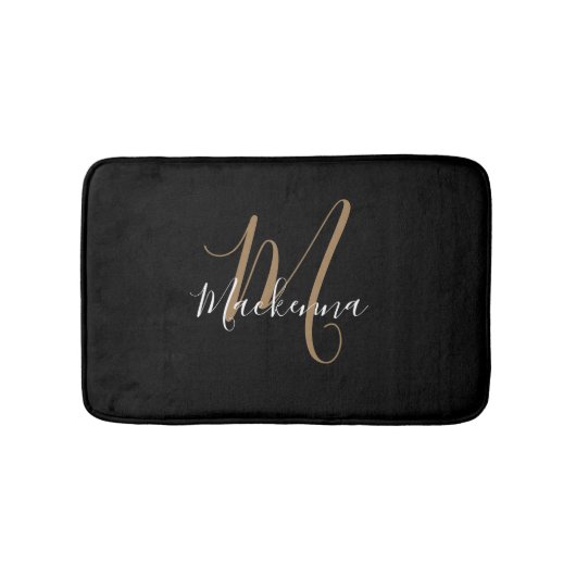 Eleganter Name für moderne Schwarze Gold Monogram- Badematte (Vorderseite)