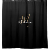 Eleganter Name für moderne Schwarze Gold Monogram- Duschvorhang (Vorderseite)